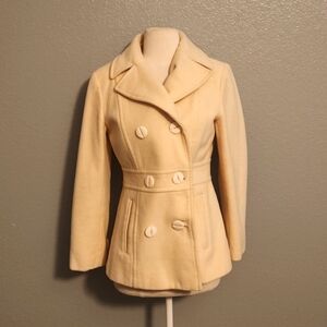 Kenneth Cole Reaction Ivory Color Vintage Wool Pea Coat  Size 4